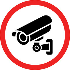  CCTV Icon in Red Circle line –  Security Monitoring Symbols