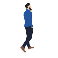 Man walking, phone call, white background, profile