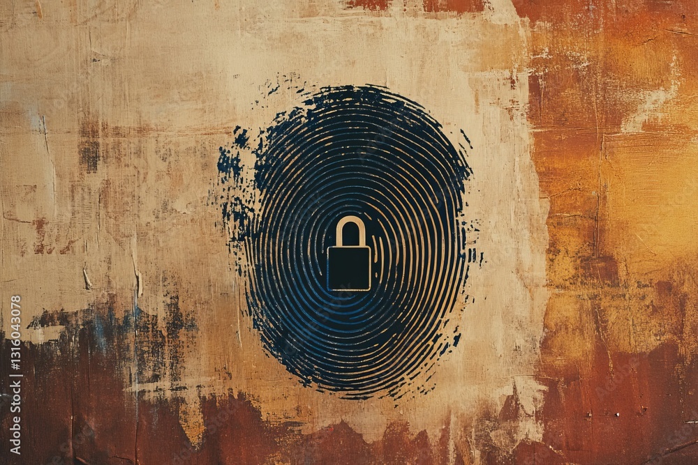 Poster this artwork showcases a fingerprint with a lock symbol, representing secure access and identity pro