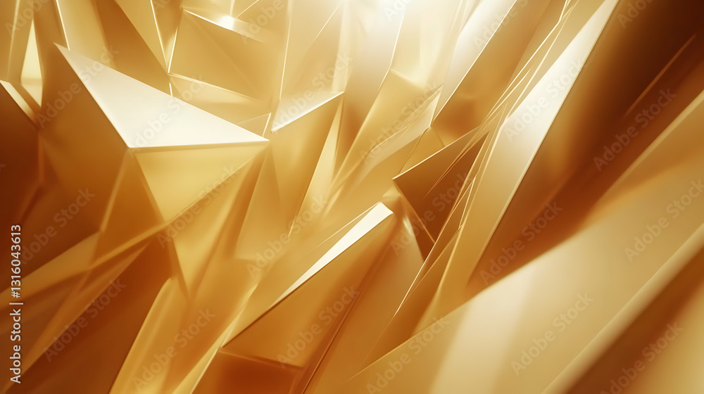 Poster dynamic geometric shapes forming an abstract golden pattern with sharp lines and angles