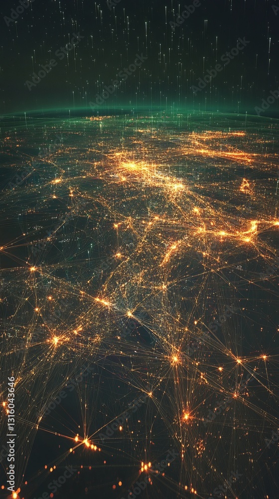 Poster stunning view of earth from space, showcasing illuminated connections and vibrant networks. this abs