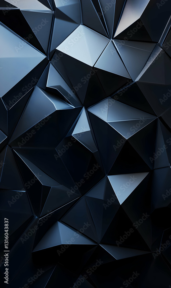 Poster dynamic facet texture creating a deep blue shaded polyhedra abstract geometric pattern