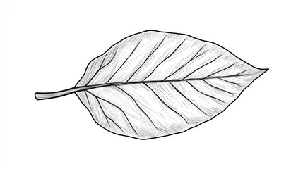 Single leaf drawing, botanical illustration, white background, nature study, for educational use