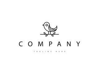 abstract minimal bird on a branch logo design