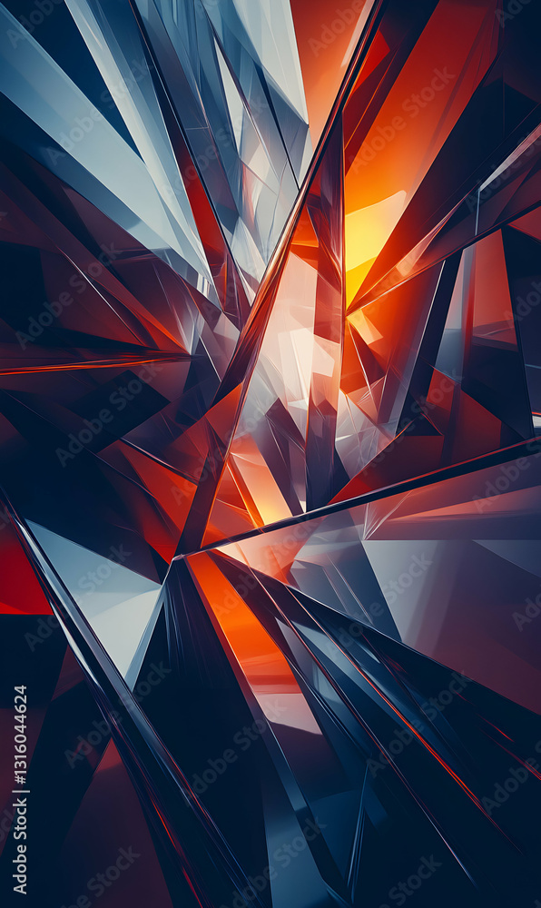 Poster dynamic interplay of angular geometric forms, creating an abstract artwork impression