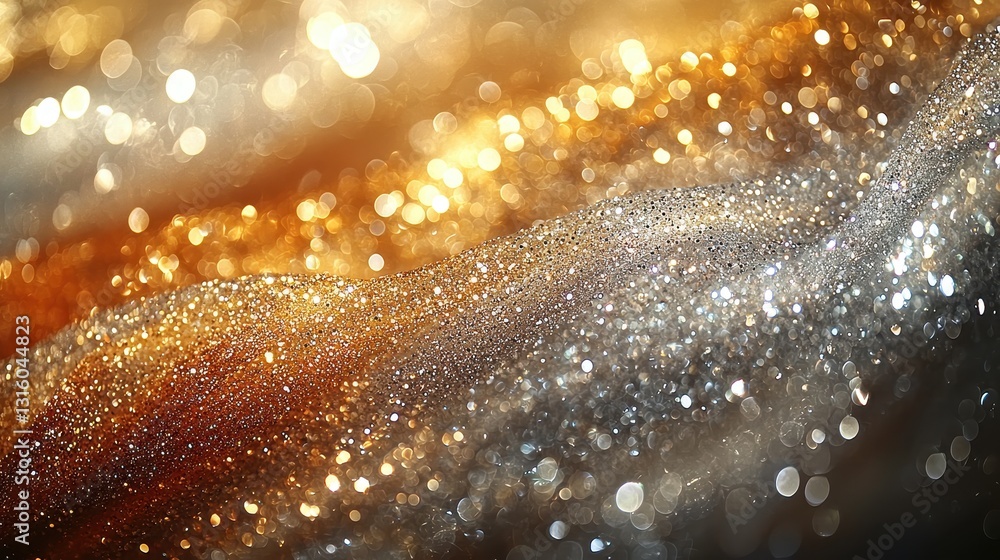 Poster a mesmerizing array of sparkling gold and silver glitters is artfully scattered across a sleek black