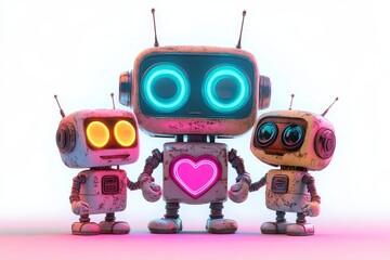 Naklejka premium Robotics and family united by a heart symbolize the love and innovation of futuristic technological concepts