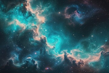 Enchanting Astronomical Scene Featuring Turquoise Nebula and Dreamy Cosmic Hues