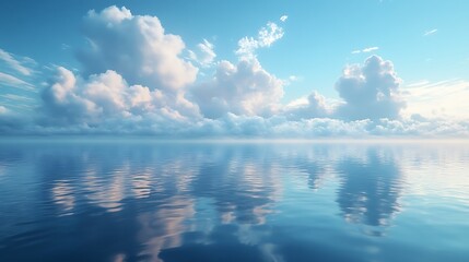 Delicate pastel mist rising from smooth water beneath a clear and bright blue sky