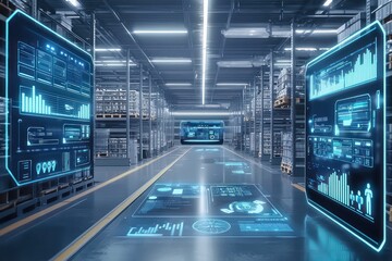 Warehouse with holographic dashboards for stock management