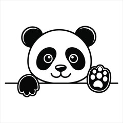  Adorable Panda Outline Icon – Cartoon Black and White Panda Illustration