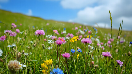 flower, nature, field, spring, summer, flowers, plant, meadow, grass, blue, garden, blossom, purple, tulip, bloom, sky, beauty, landscape, daisy, color, season, flora, wild, leaf, pink