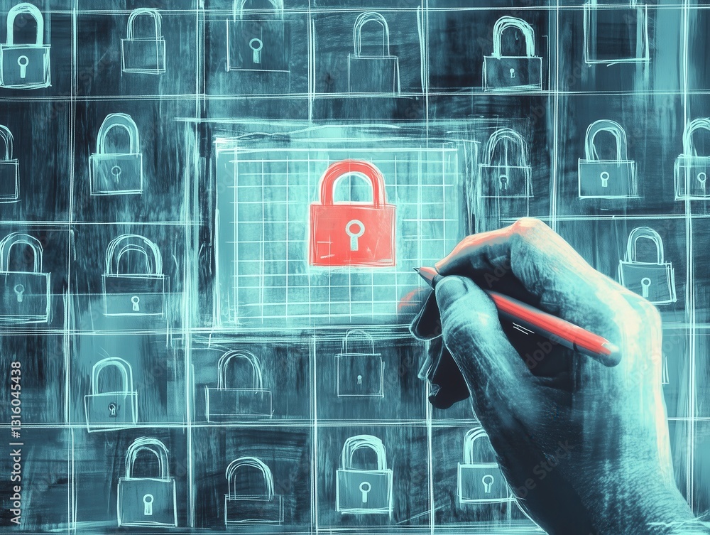 Poster visual depiction of cybersecurity measures showcasing a focus on data protection and access control 
