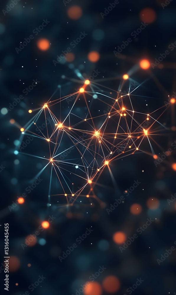 Poster network connection visual representation with dotted lines and spheres for digital comunication