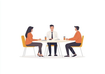 Fototapeta premium Three Business Professionals Are Meeting Around A Table In Pixel Art Illustration For Teamwork And Collaboration Concepts.Pixel Art Illustration. Minimalist Style. Business Professionals At A