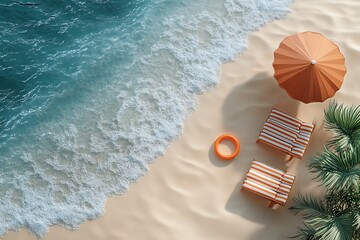 Obraz premium Yellow umbrella with blue sea and sunny day. 