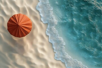 Fototapeta premium Yellow umbrella with blue sea and sunny day. 