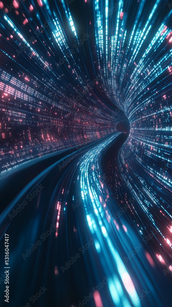 Poster a mesmerizing abstract image of vibrant light trails swirling in a colorful tunnel. the digital repr