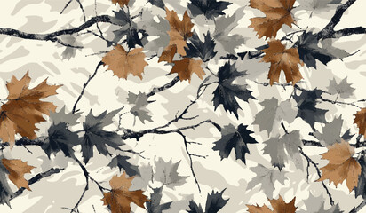 Hunting camouflage modern pattern, vector military print. real tree forest camouflage seamless pattern. Forest leaves vector camouflage background