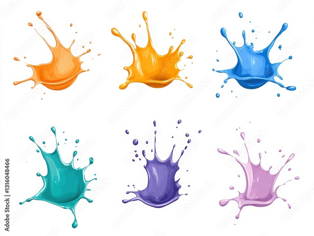 Poster colorful paint splashes in various shapes and sizes on a white background