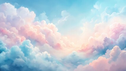 Dreamlike Pastel Cloudscape A Serene and Ethereal Sky Filled with Soft, Colorful Cumulus Clouds at Dawn or Dusk