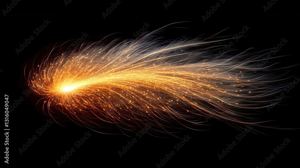 Aufkleber ethereal burst of golden light streaks across a dark void creating a dynamic abstract energy flow wi