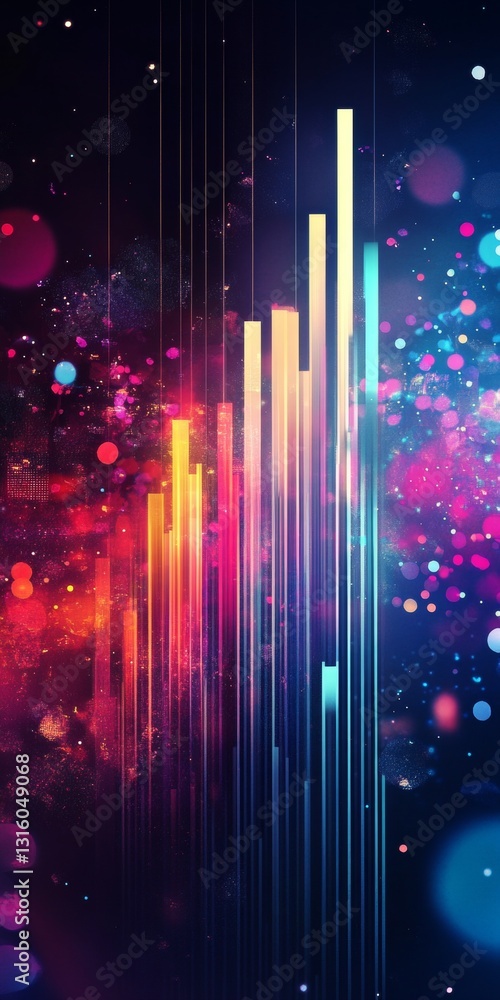 Poster colorful abstract waves of light with bokeh effect creating a digital atmosphere
