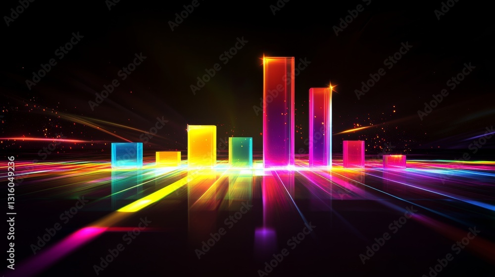 Poster abstract colorful light visualization with neon bars and dynamic patterns in a digital space
