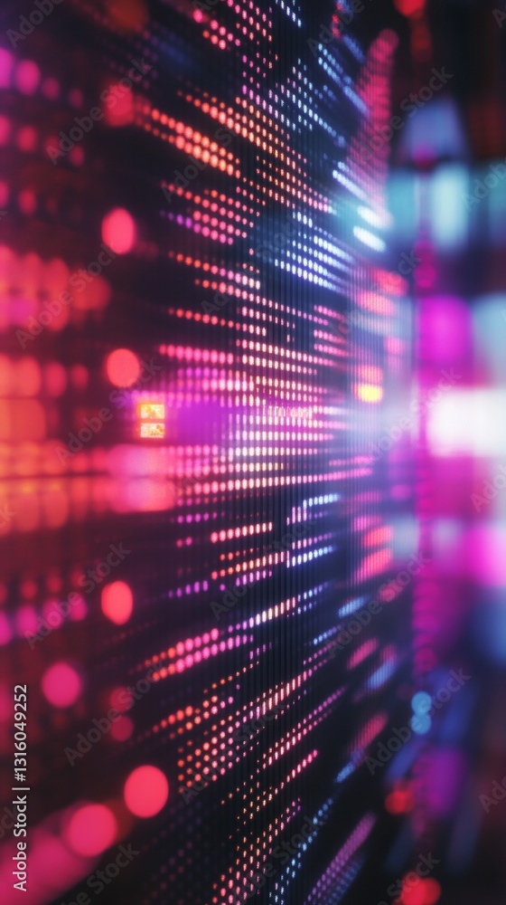 Poster dynamic digital abstract with colorful dots and lines representing data flow in technology