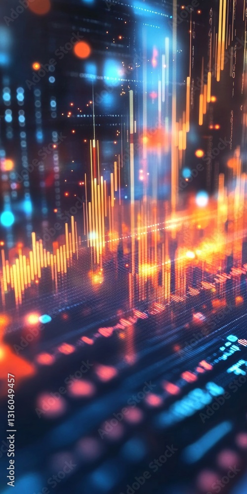 Poster dynamic visualization of financial data analytics in a colorful digital environment