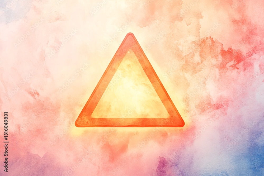 Poster this image features a striking red warning triangle symbol on a bright, abstract background. the col