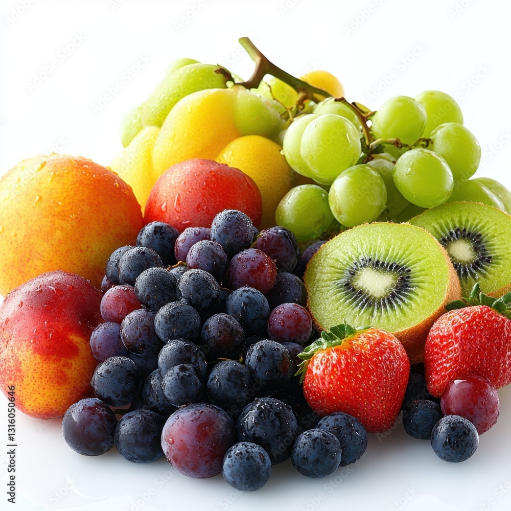 Poster vibrant assortment of fresh fruits displayed in a bright studio setting with a clean white backgroun