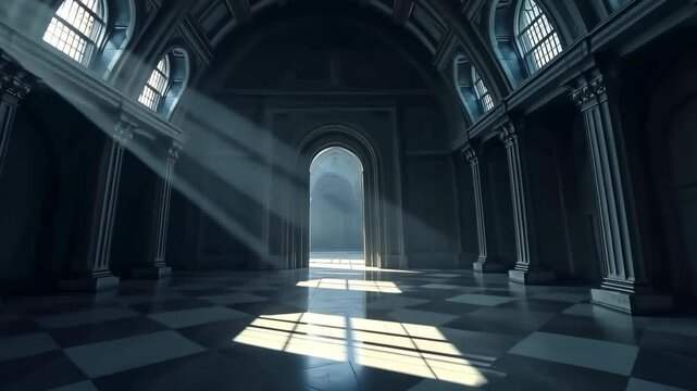 Sunlit Grand Hallway With Checkerboard Floor