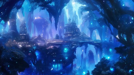 Obraz premium Enchanting Luminescent City in a Crystal Cave