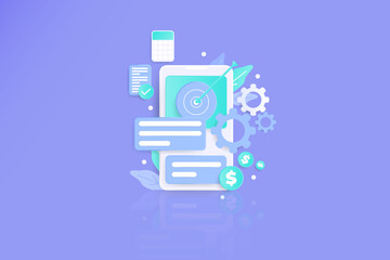 Fototapeta premium Mobile app target market analysis, purple background