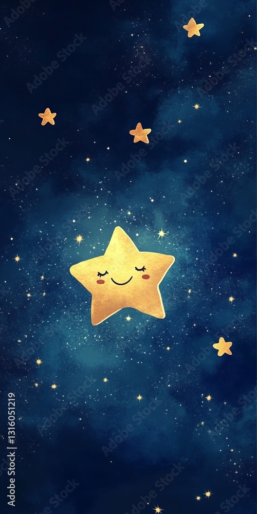Canvas Prints a cartoon star is floating in the sky with a smile on its face