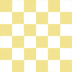 Seamless vector repeating pattern with hand drawn checkerboard in soft banana yellow. Versatile everyday, background in pastel yellow for packaging, fabric, wallpaper, wrapping
