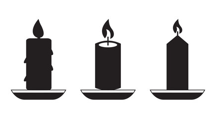 Candle vector icon set. Candles flaming flat icons.