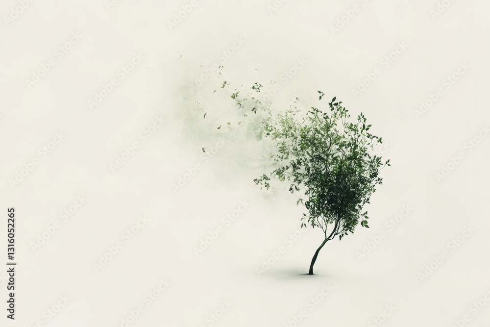 Poster this artistic image features a tree dissolving into leaves, capturing the essence of growth and tran