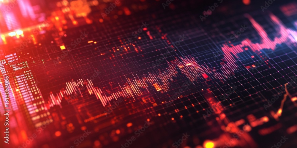 Poster dynamic digital data visualization representing financial market trends and patterns