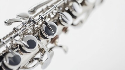 Fototapeta premium Shiny Silver Flute Keys Close Up Detail Elegant Musical Instrument