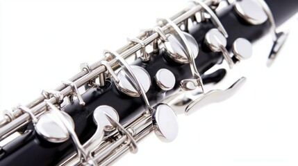 Fototapeta premium Black Clarinet Closeup Silver Keys Musical Instrument Detail Shot