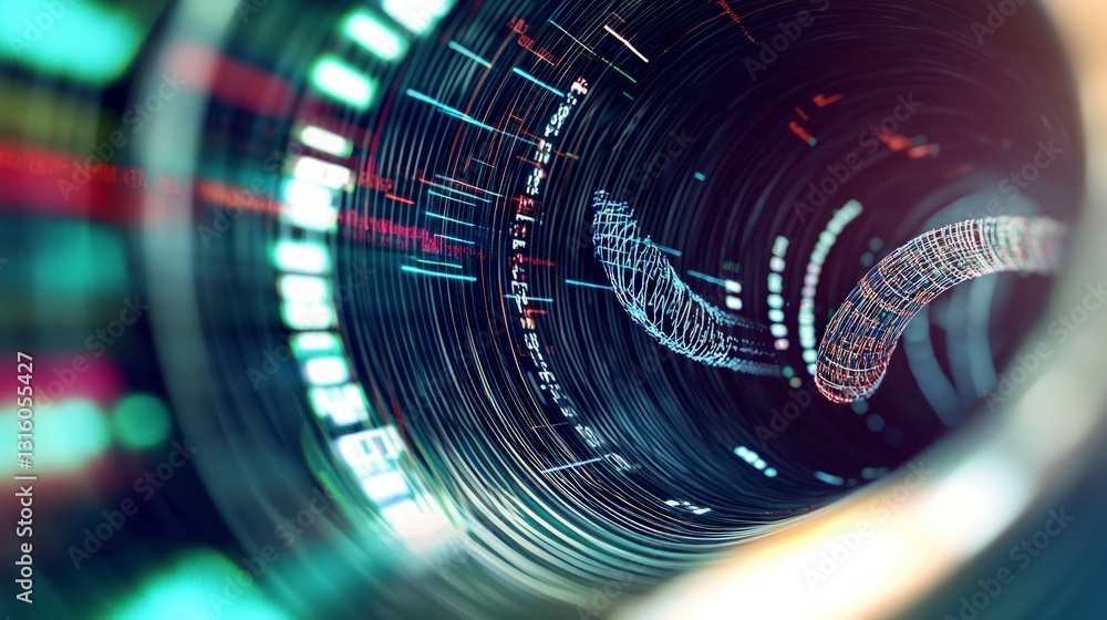 Poster futuristic digital tunnel ai data stream technology background