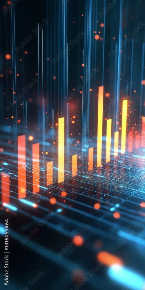 Aufkleber abstract digital data visualization with bright orange and blue elements in 3d space