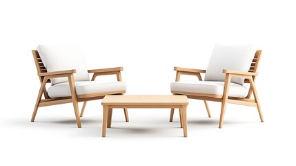 Modern Teak Patio Furniture Set: 3D Render AI Generated