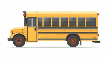 Vibrant yellow school bus flat design icon on a clean white background, ideal for back-to-school promotions and educational materials.
