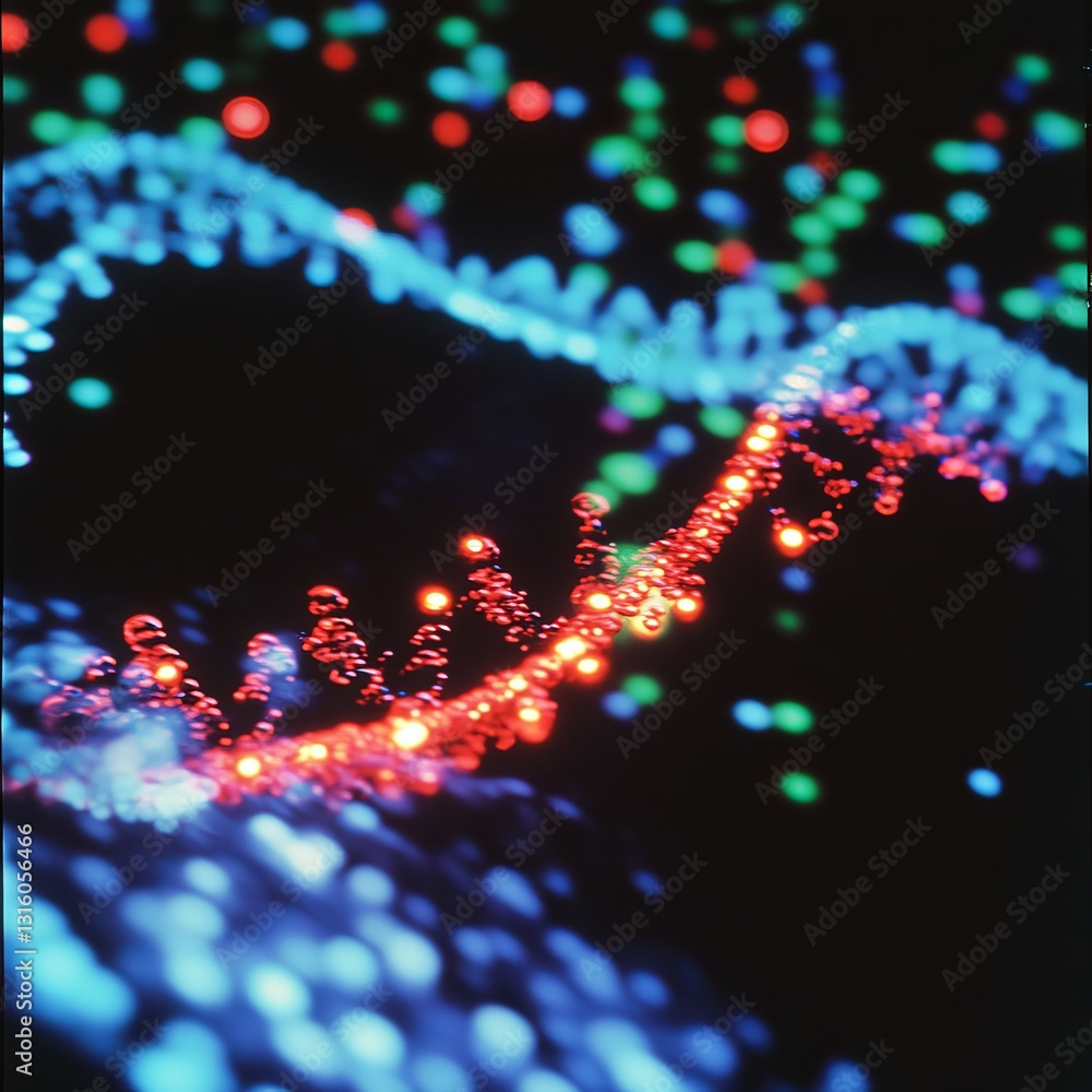 Poster colorful visualization of dna molecule structure in a brightly lit genetic framework