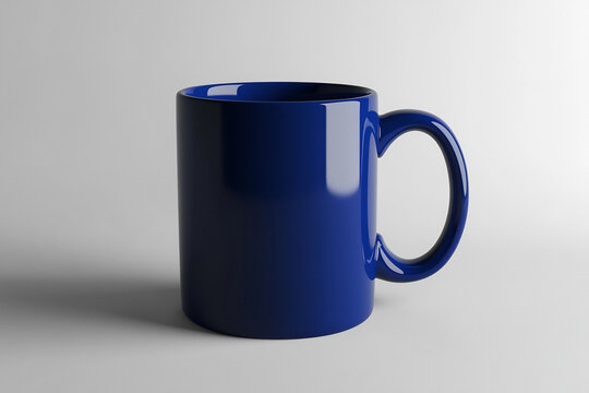 High-quality glossy blue ceramic mug mockup placed on a neutral background with soft lighting. Ideal for branding, logo design, and product showcases