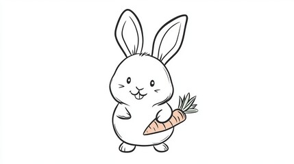 Fototapeta premium Cute cartoon rabbit holding carrot in a cheerful and playful pose