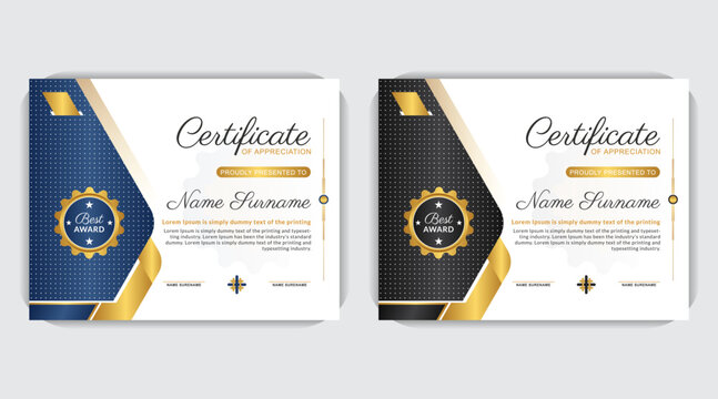 Unique modern luxury stylish shapes idea, creative layout, with pattern, print ready award design, certificate poster template, elegant gold certificate design, Professional diploma certificate

